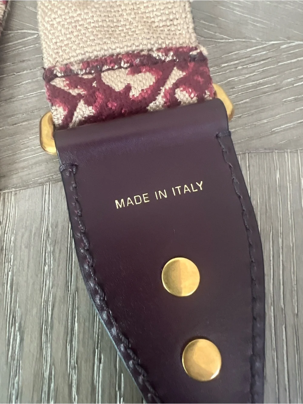 Dior Burgundy and Cream Decorative Logo Canvas Bag Strap with Gold Hardware